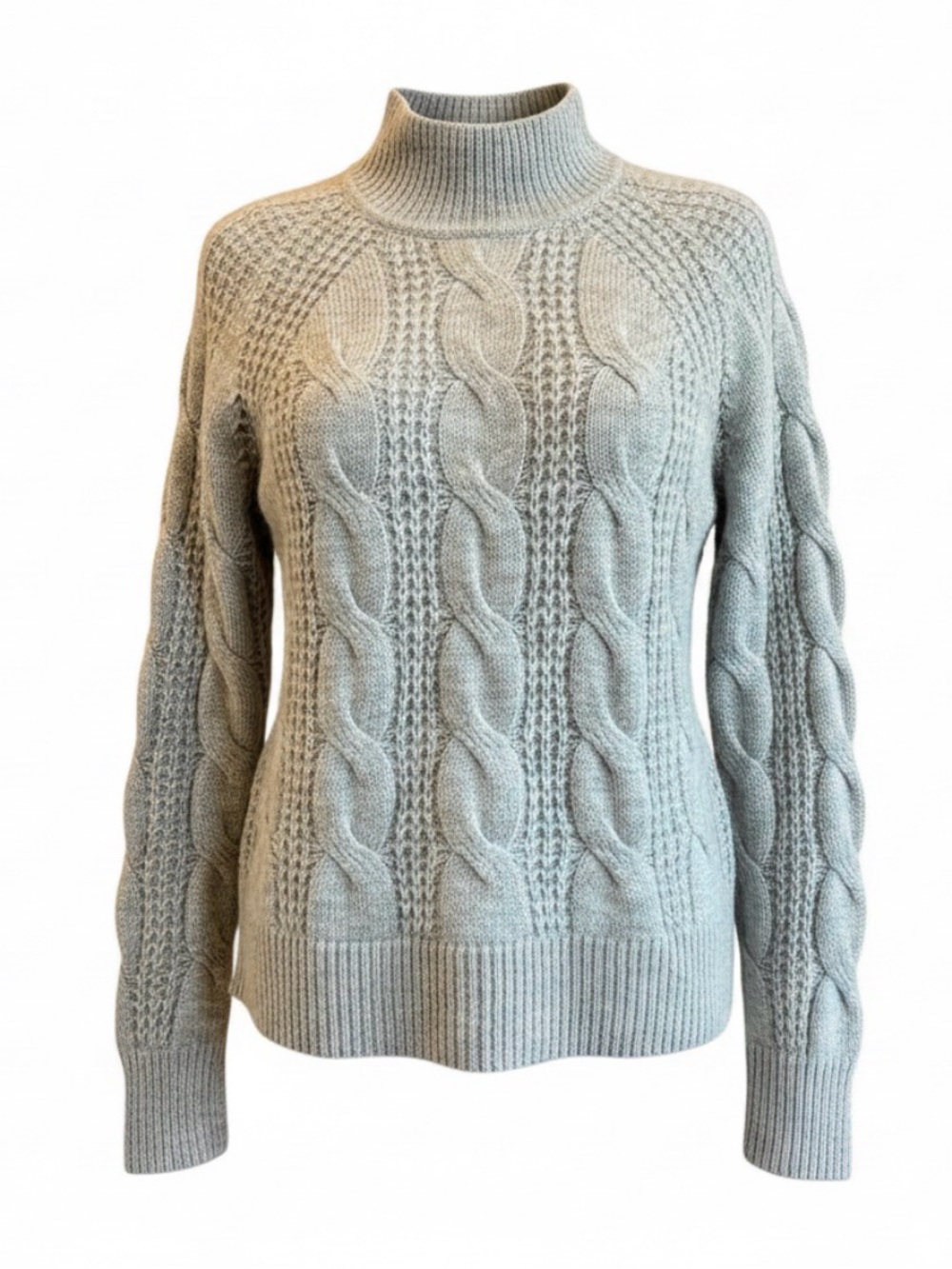 J.Crew Alpaca Blend Cable Knit Mock Neck Sweater XS Gray Chunky Pullover Soft